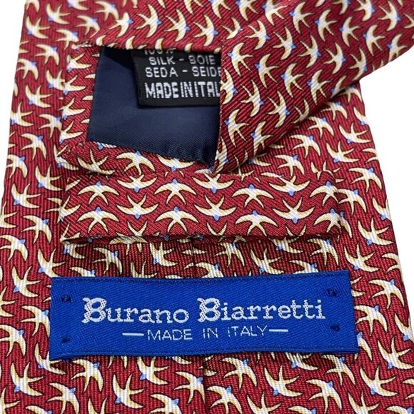 Burano Biarretti Couture Silk Necktie from Italy, Retro Geometric Birds/Sparrows - Picture 3 of 3